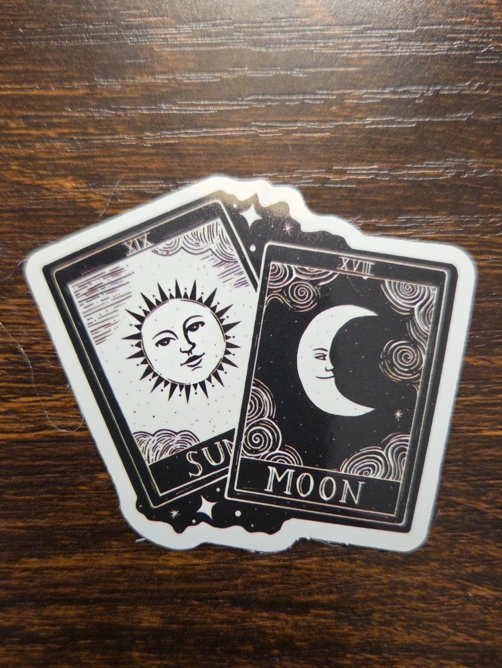 Sun & Moon Tarot Card Sticker - Black and White